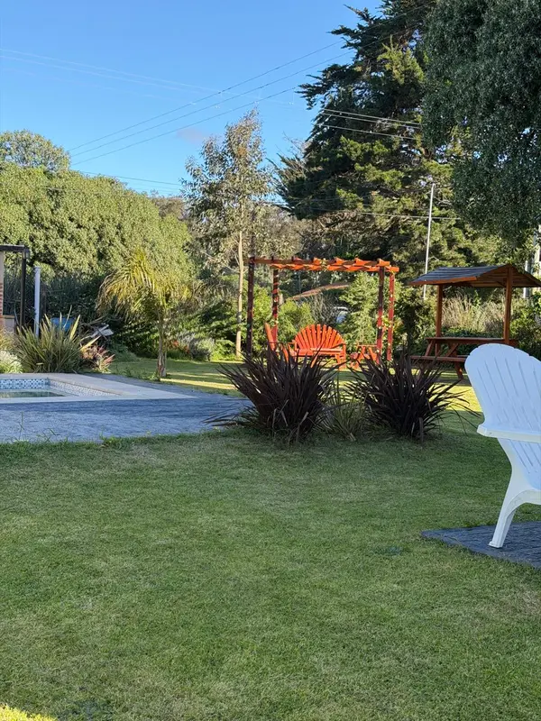Jardín con plantas y pérgola
